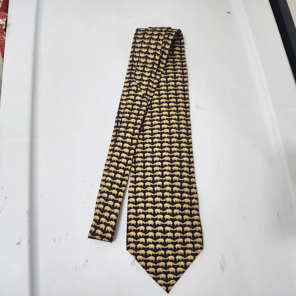 Vintage Banana Republic Silk Classic Neck Tie Italy Black Gold Hippo Novelty 56